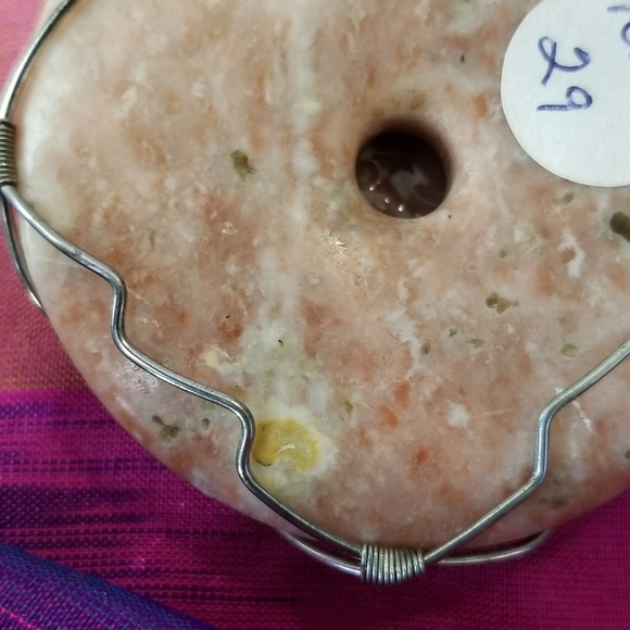 Peach stone wire wrapped pendant silver handmade hand crafted boho - Picture 8 of 9